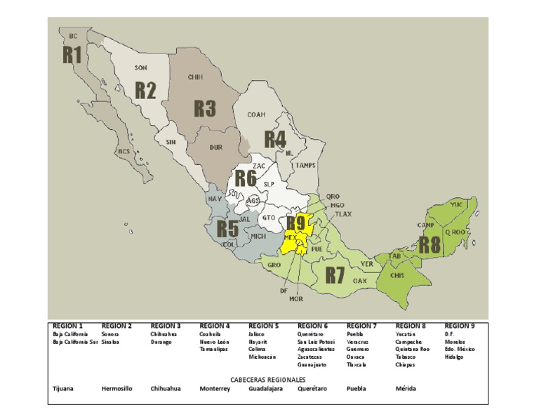 Mexican Regional Overview and Capitals | PDF