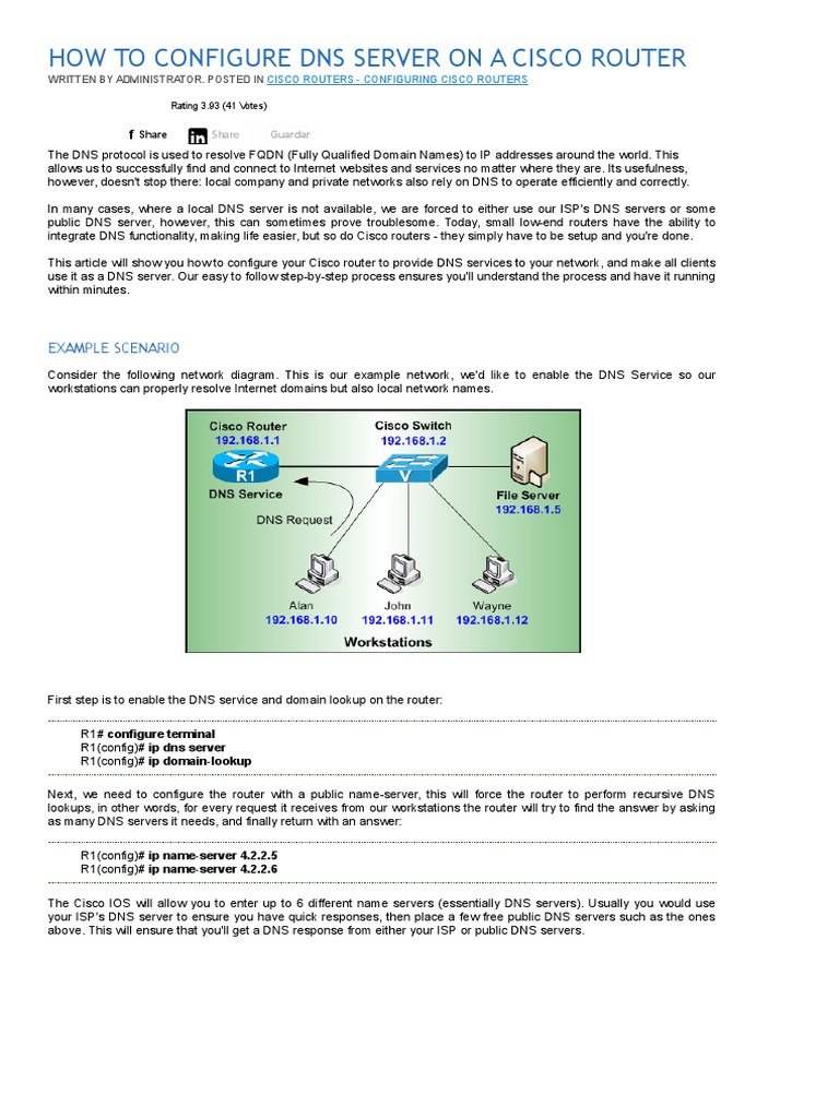Configure DNS on Cisco Router | PDF | Computers
