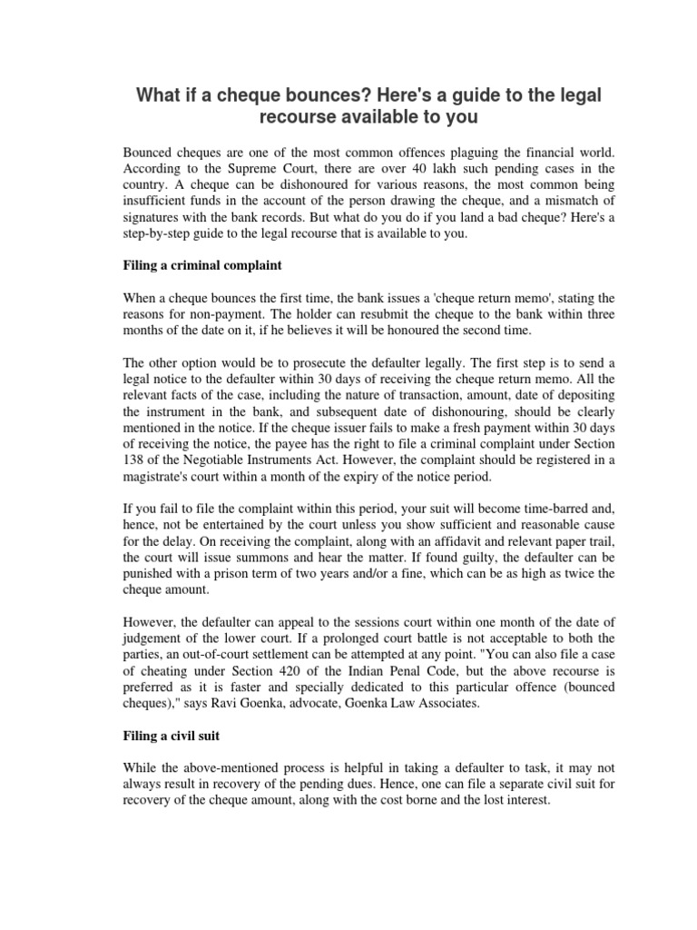 What If A Cheque Bounces? Here's A Guide To The Legal Recourse ...