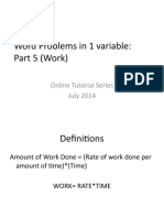 Word Problems in 1 Variable: Part 5 (Work) : Online Tutorial Series July 2014