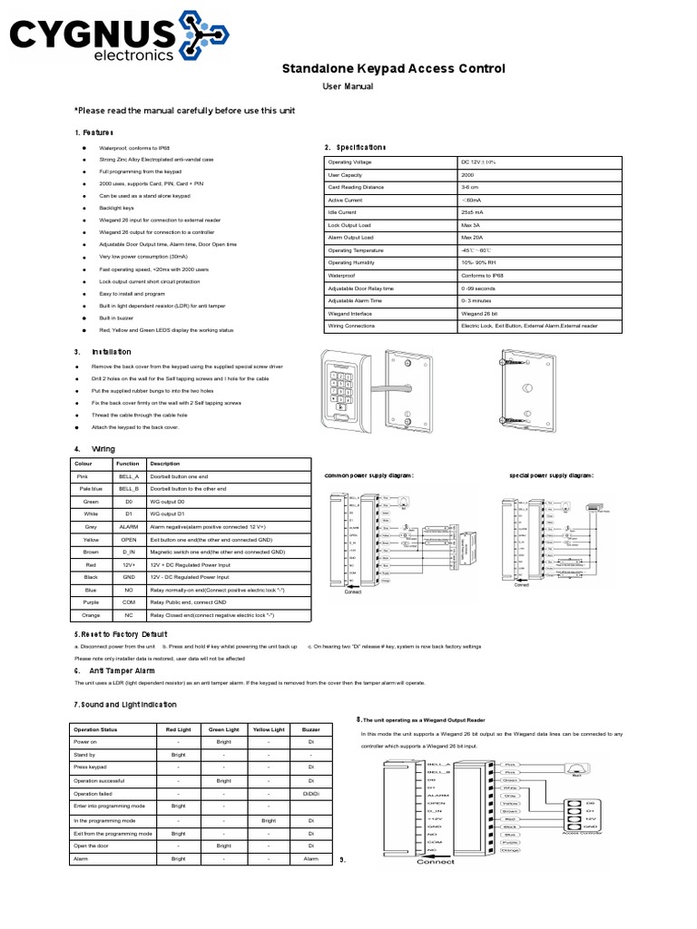 Standalone Keypad Access Control User Manual Please Read The Manual Carefully Before Use This