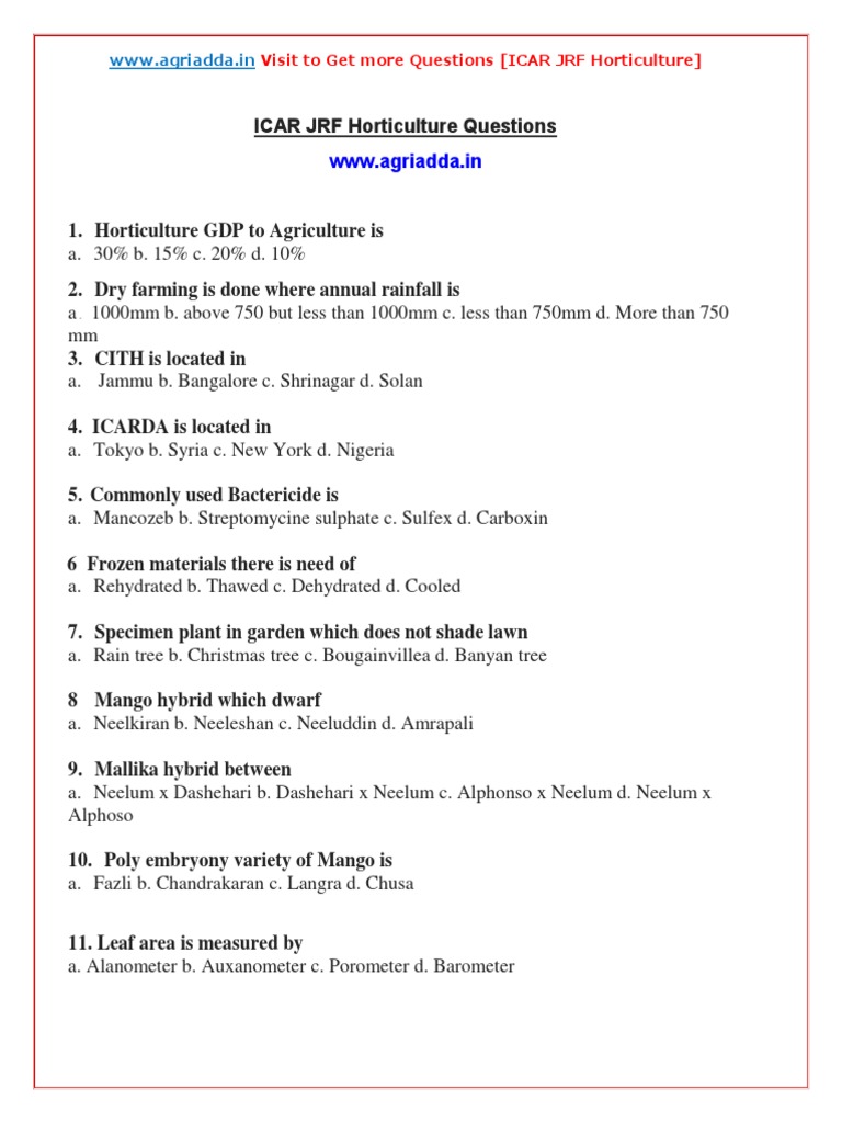 Horticulture Icar Jrf Previous Yeras Questions Pdf Ploidy Fruit