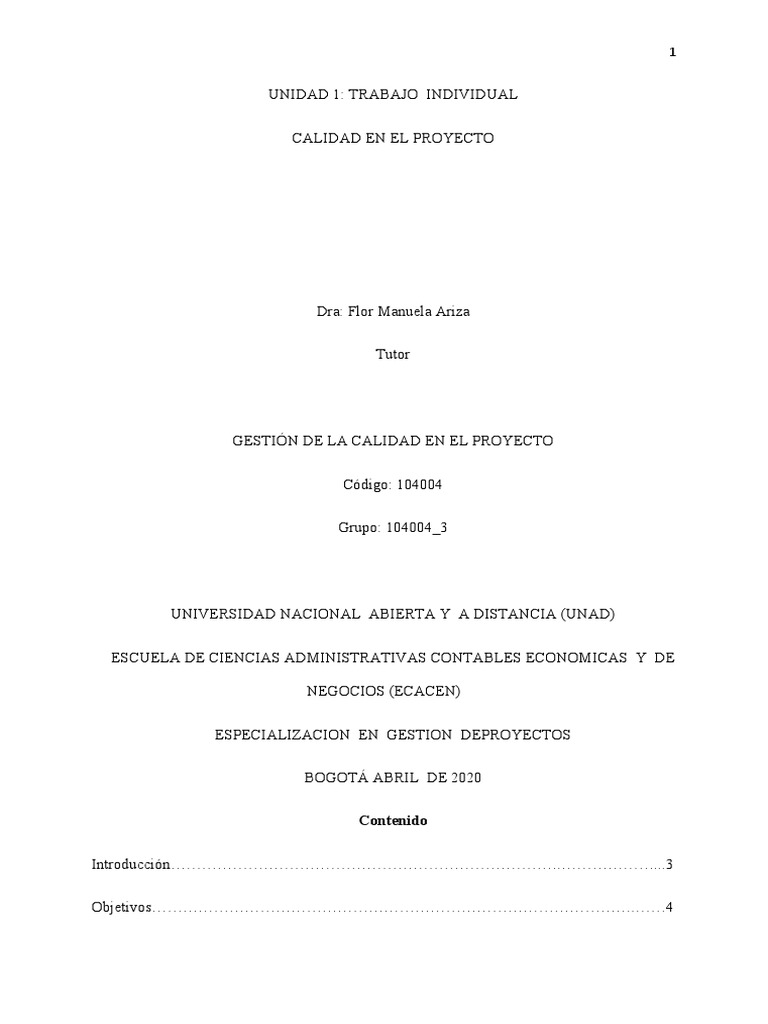 Gestión de la Calidad en Proyectos | PDF | Gestión de la calidad ...