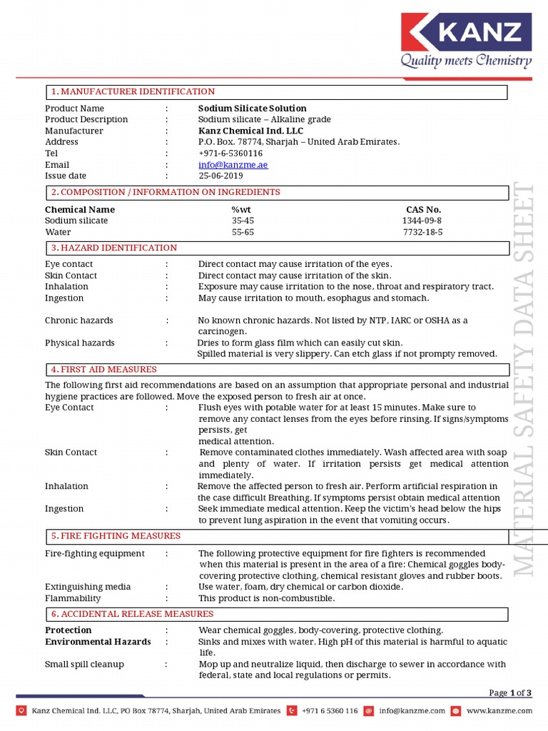 Sodium Sililcate Solution-MSDS PDF | PDF | Personal Protective ...