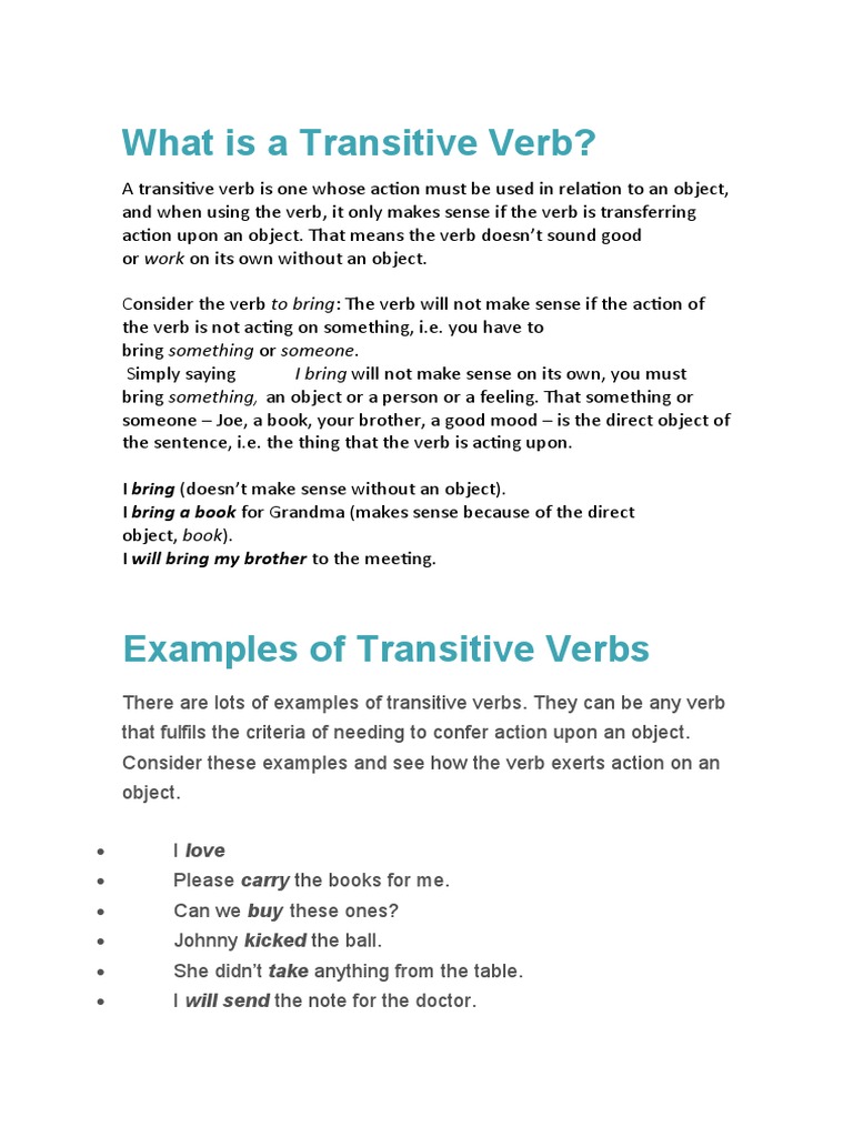 Transitive and Intransitive Verbs | PDF | Verb | Object (Grammar)