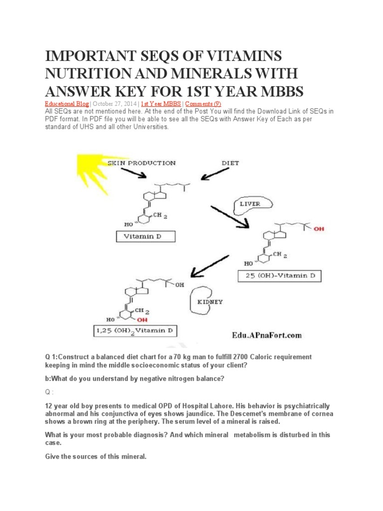 Important Seqs of Vitamins Nutrition and Minerals With Answer Key For