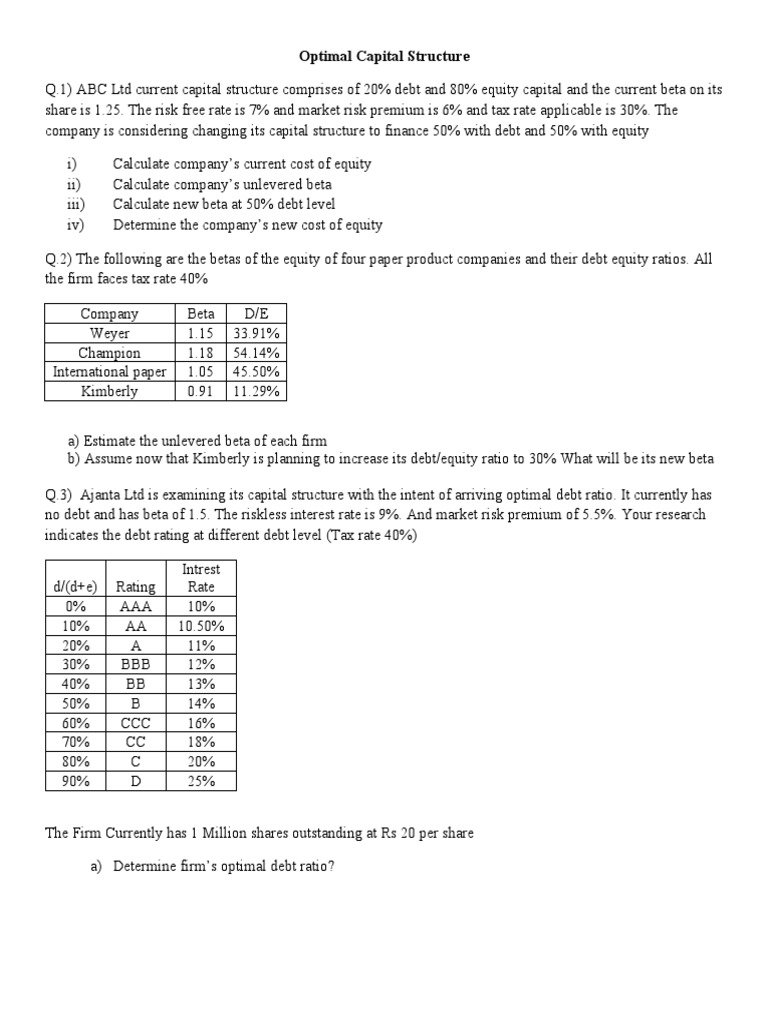 Cases Optimal Capital | PDF | Capital Structure | Beta (Finance)