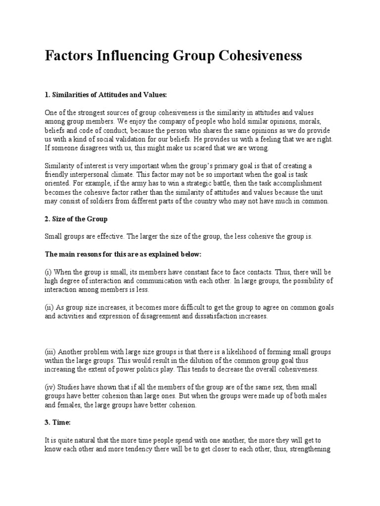 Factors Influencing Group Cohesiveness | PDF | Group Cohesiveness ...