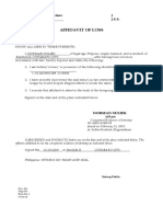 Affidavit of Loss: Republic of The Philippines) Cotabato City) S.S