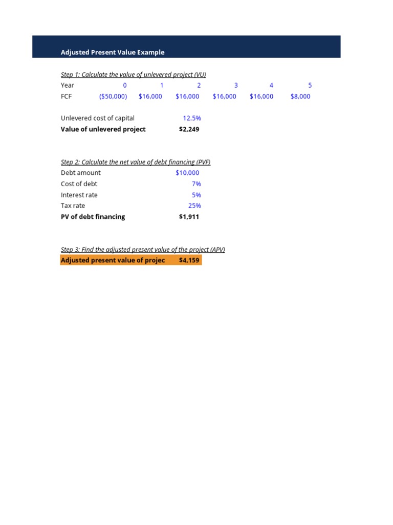 Adjusted Present Value Calculation Guide | PDF