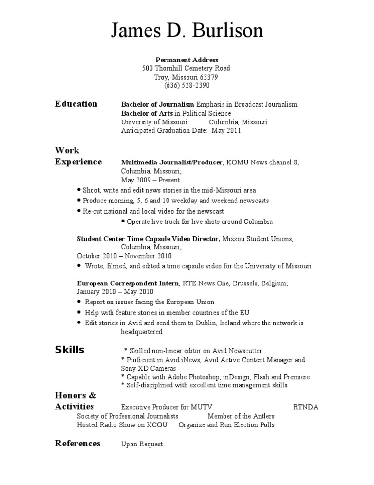 James D. Burlison's Journalism Resume | PDF