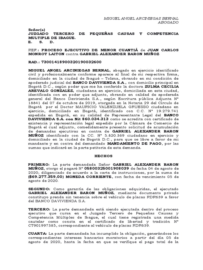 Demanda Prendaria en Pesos - Gabriel Alexander Baron | PDF | Bancos ...
