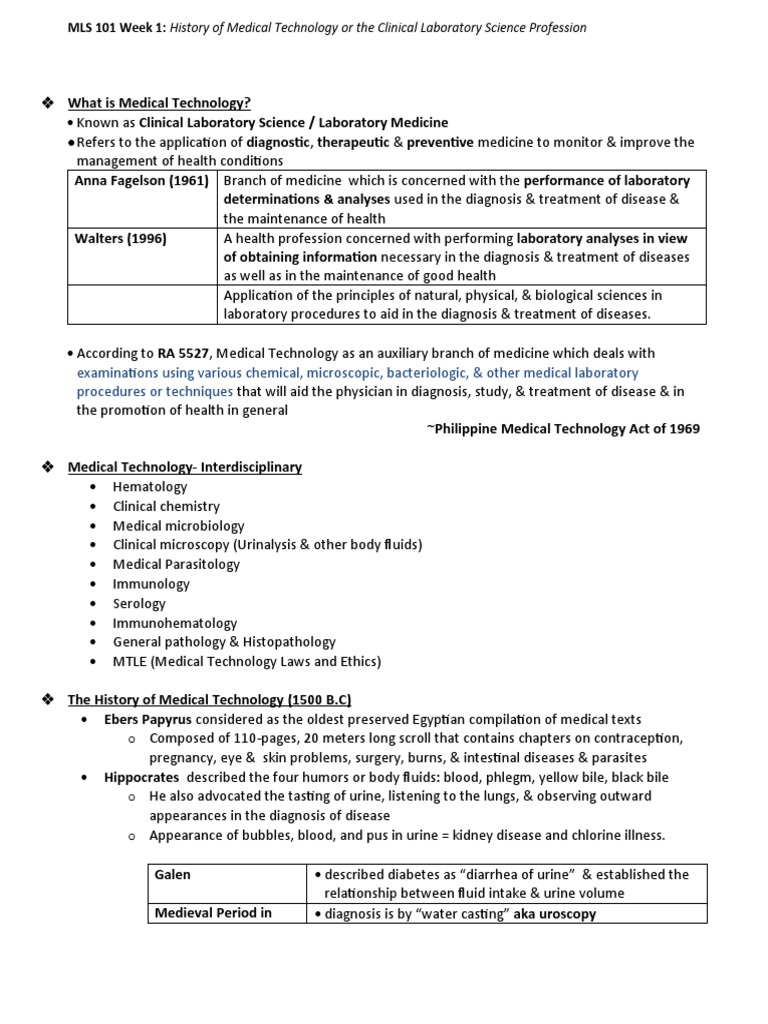 Lesson 1 History of Medical Technology or The Clinical Laboratory ...