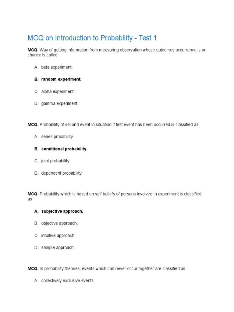 Multiple Choice Questions In Probability And Statistics With Answers Pdf