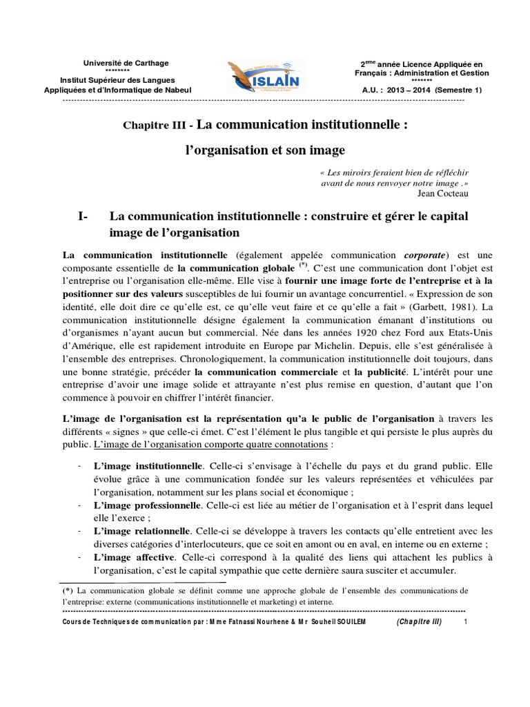 Communication institutionnelle et image | PDF | la communication ...