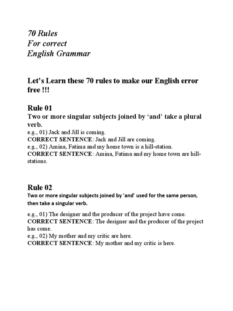 70 Essential English Grammar Rules | PDF | Pronoun | Grammatical Number