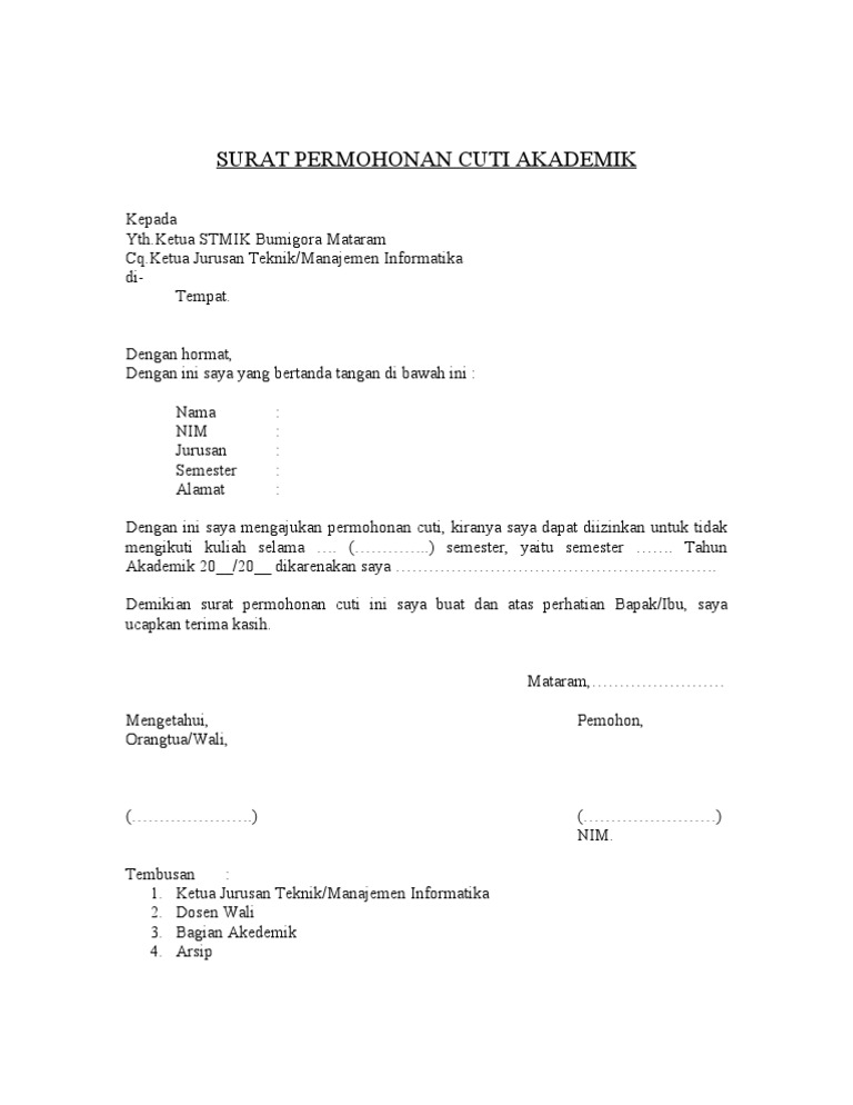 Surat Permohonan Cuti Akademik