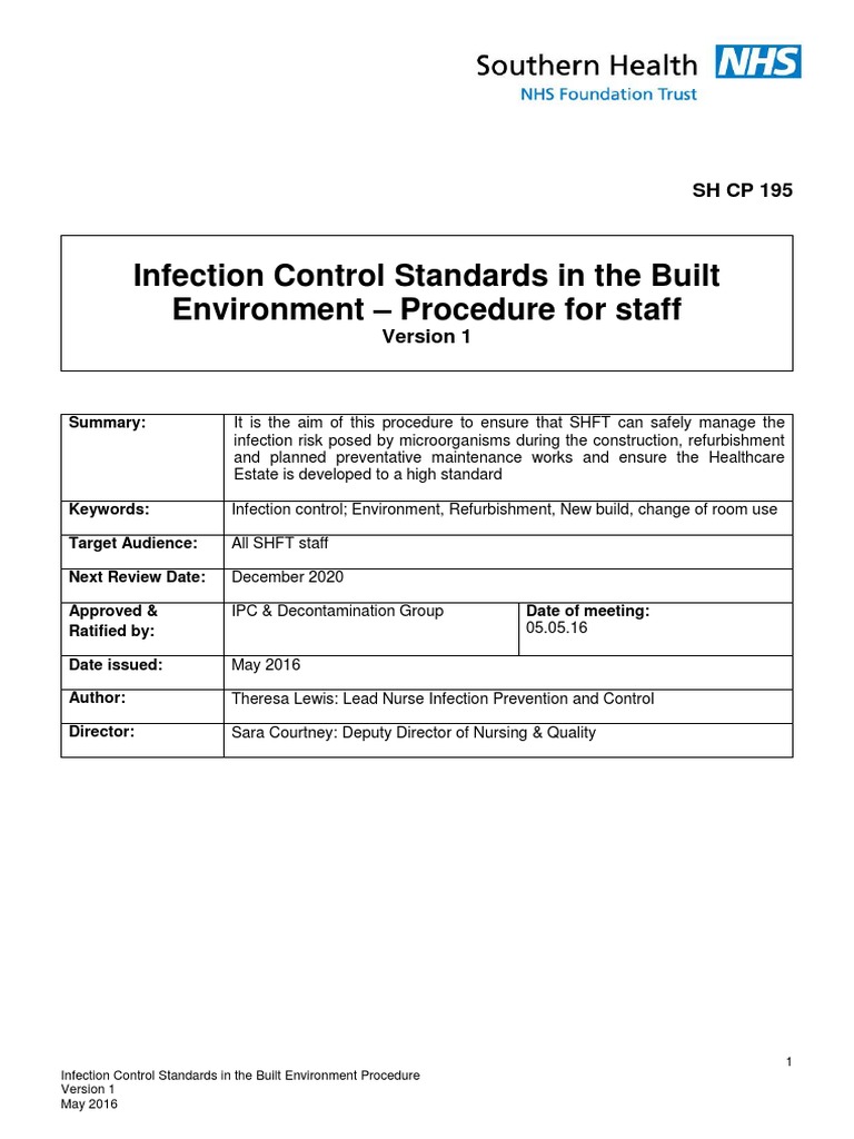 Infection Control in Healthcare Environments | PDF | Infection Control ...
