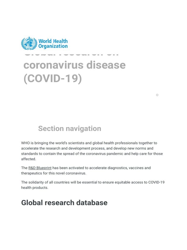 Global Research On Coronavirus Disease (COVID-19) | PDF | World Health ...