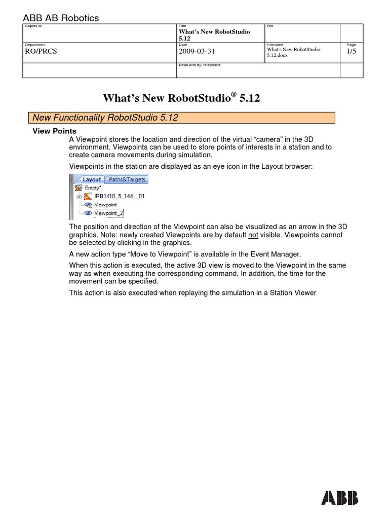 Whats New RobotStudio 5.12 | PDF | Simulation | Computer File