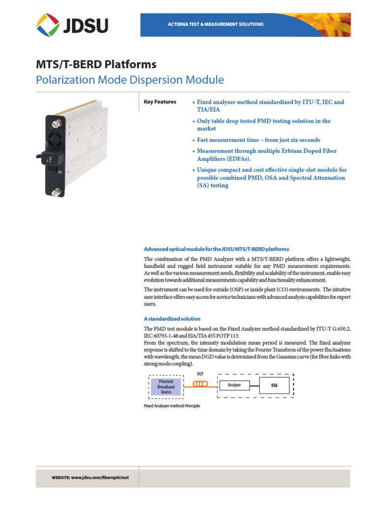 Polarization Mode Dispersion Module: MTS/T-BERD Platforms | PDF ...