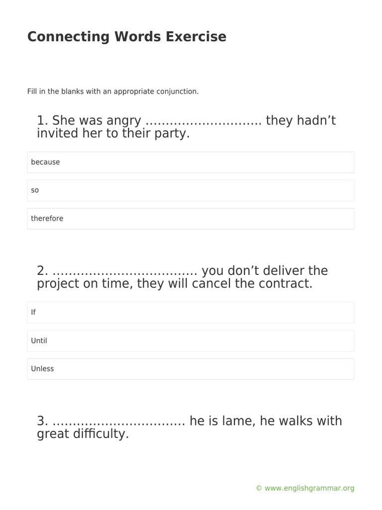 Connecting Words Exercise PDF