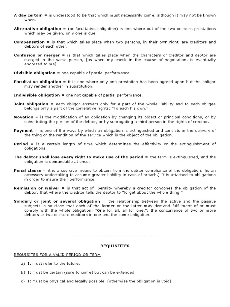 Definition of Terms PDF Guarantee Law Of Obligations