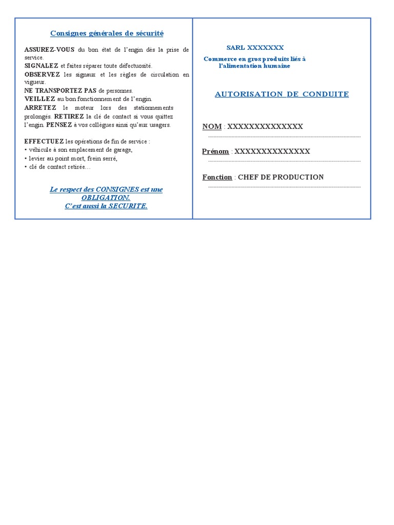Autorisation de conduite chariot élévateur | PDF | Chariot élévateur ...