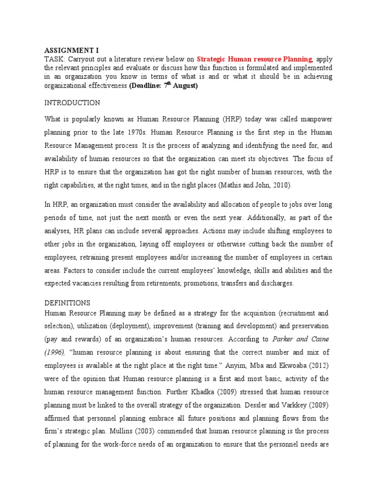 Strategic Human Resource Planning Overview | PDF | Human Resources ...