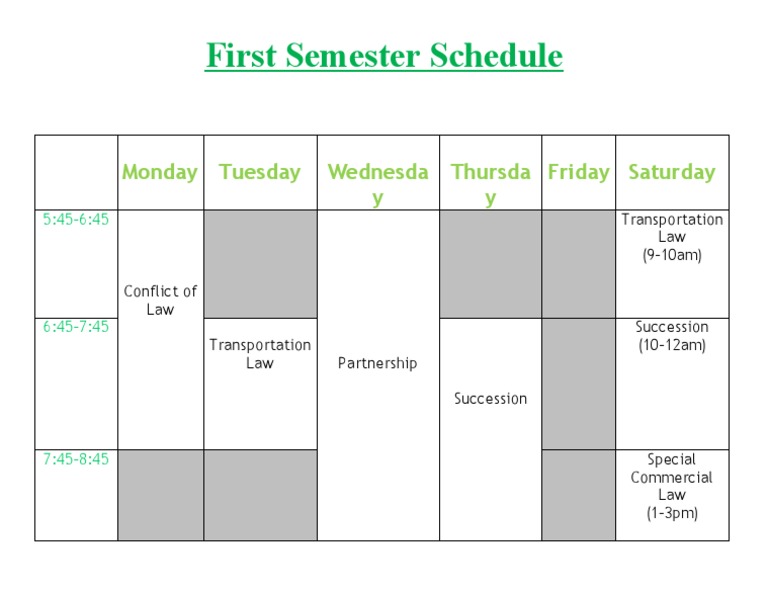First Semester Law Class Schedule | PDF