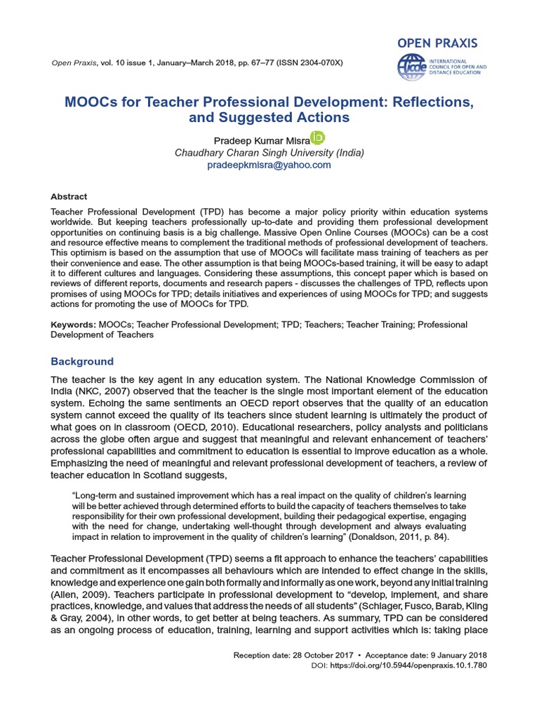 MOOCs For Teacher Professional Development Reflect | PDF | Massive Open ...