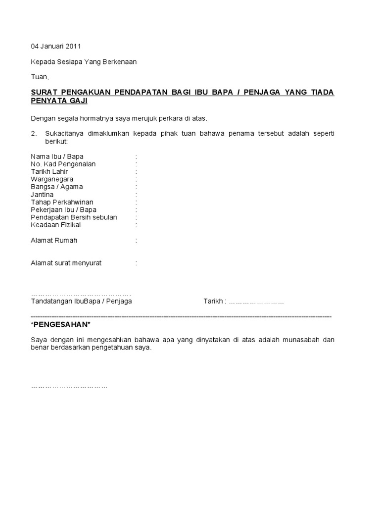 Surat Rasmi Tiada Slip Gaji - Rasmi Re