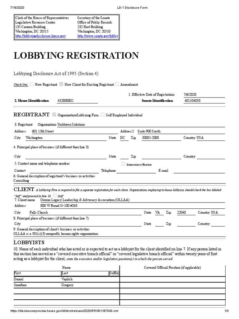 LD-1 Disclosure Form | PDF | Lobbying In The United States | Lobbying ...