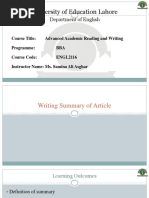 Academic Reading & Writing - Writing Summary of Article