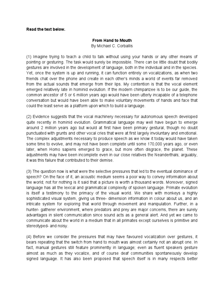 From Hand To Mouth PDF Gesture Sign Language