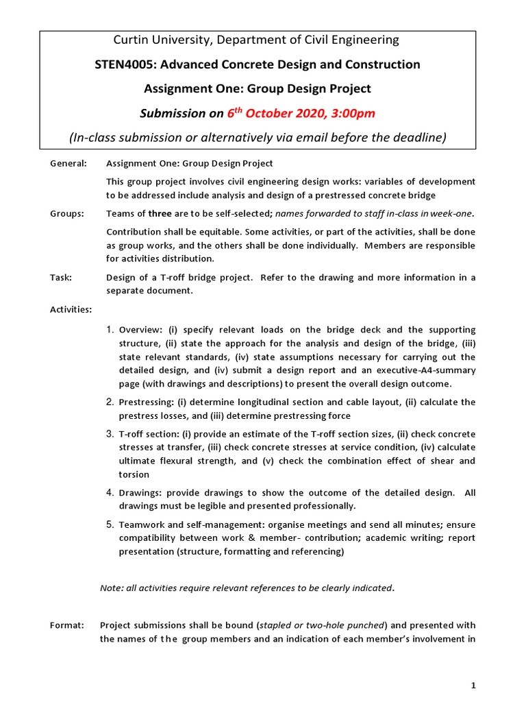 Assignment 1 - 2020 - Bridge Design Project | PDF | Bridge ...