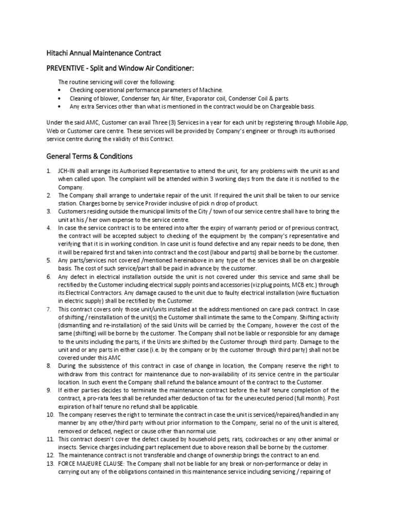Preventive Amc Air Conditioner PDF Air Conditioning Government
