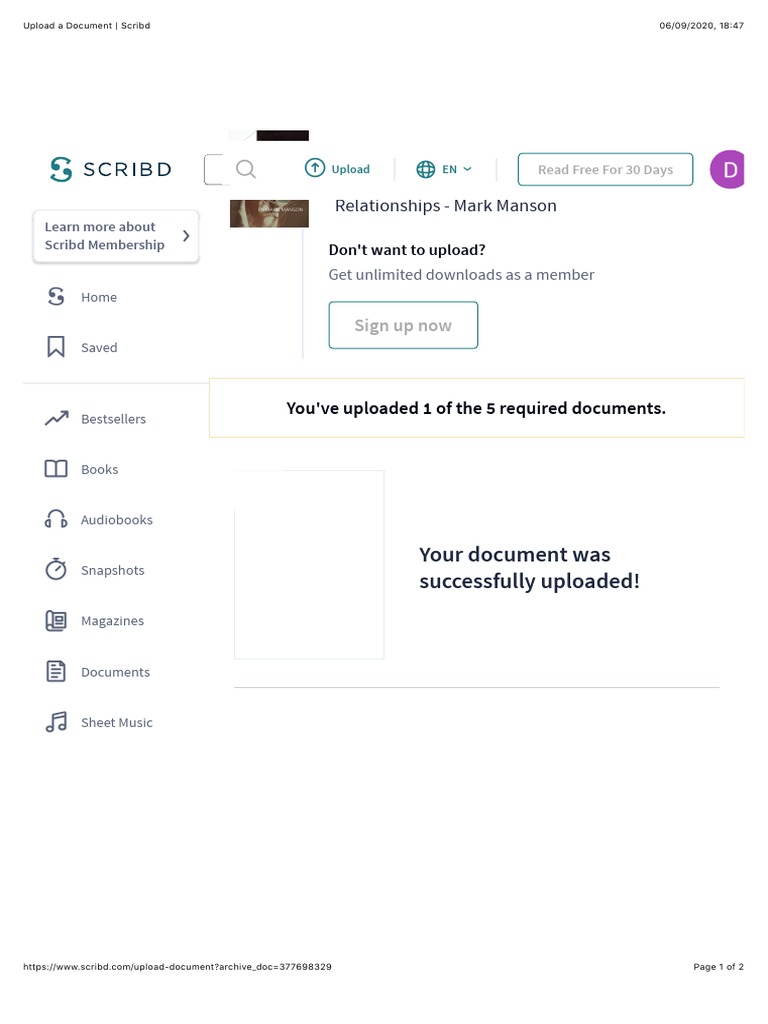Document Upload Confirmation on Scribd | PDF