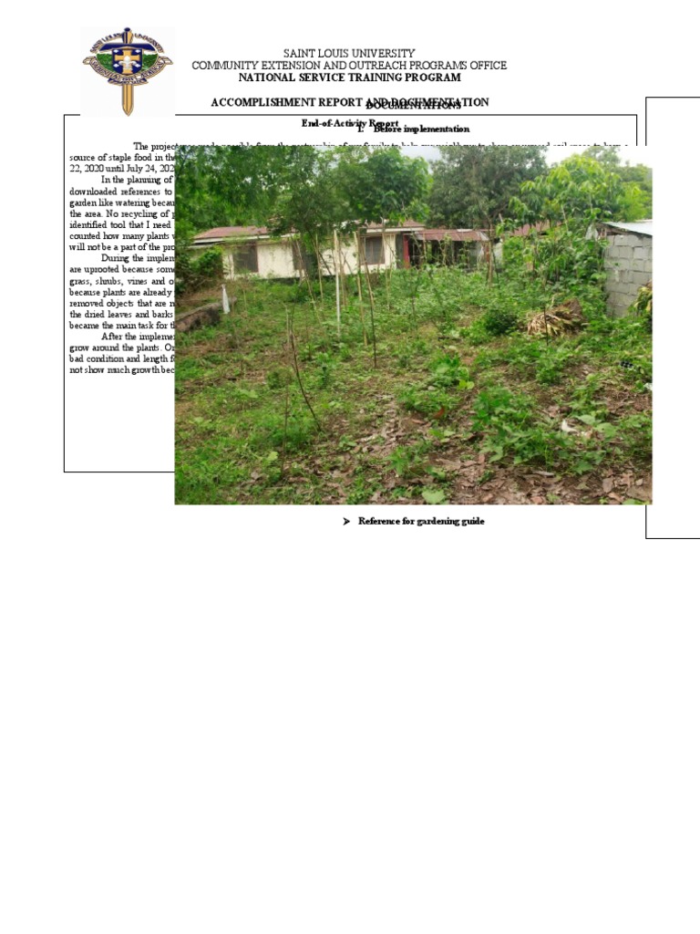 Gardening Project Accomplishment Report | PDF | Gardens | Plants