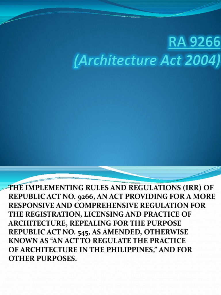 Review - (Irr) of Republic Act No. 9266 | PDF | Architect | Licensure