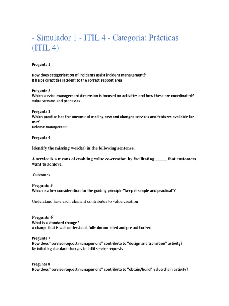 ITIL 4 Practices Simulator Questions | PDF | It Service Management | Itil