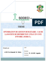 Theme: Optimisation de Gestion Budgetaire: Cas de La Societe de Distribution D'Eau en Cote D'Ivoire (Sodeci)