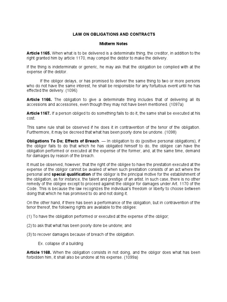 Law on Obligations and Contracts Overview | PDF | Negligence | Offer ...