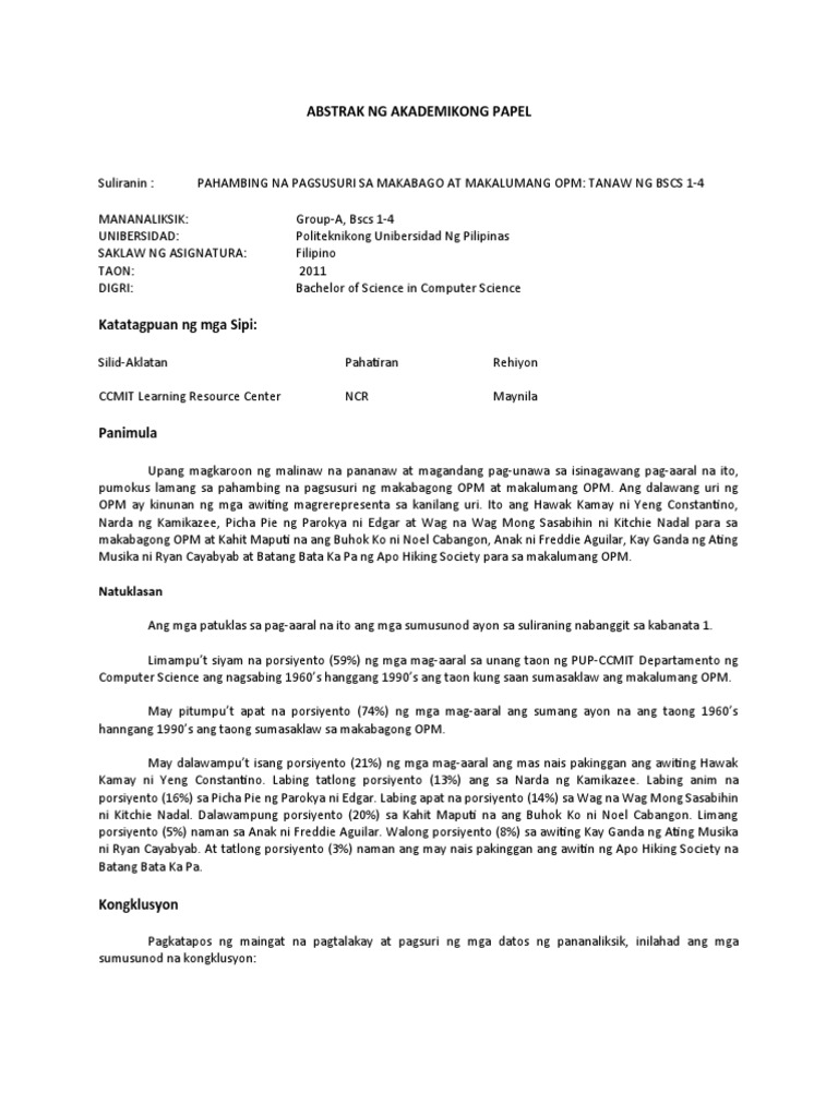 Abstrak NG Akademikong Papel | PDF