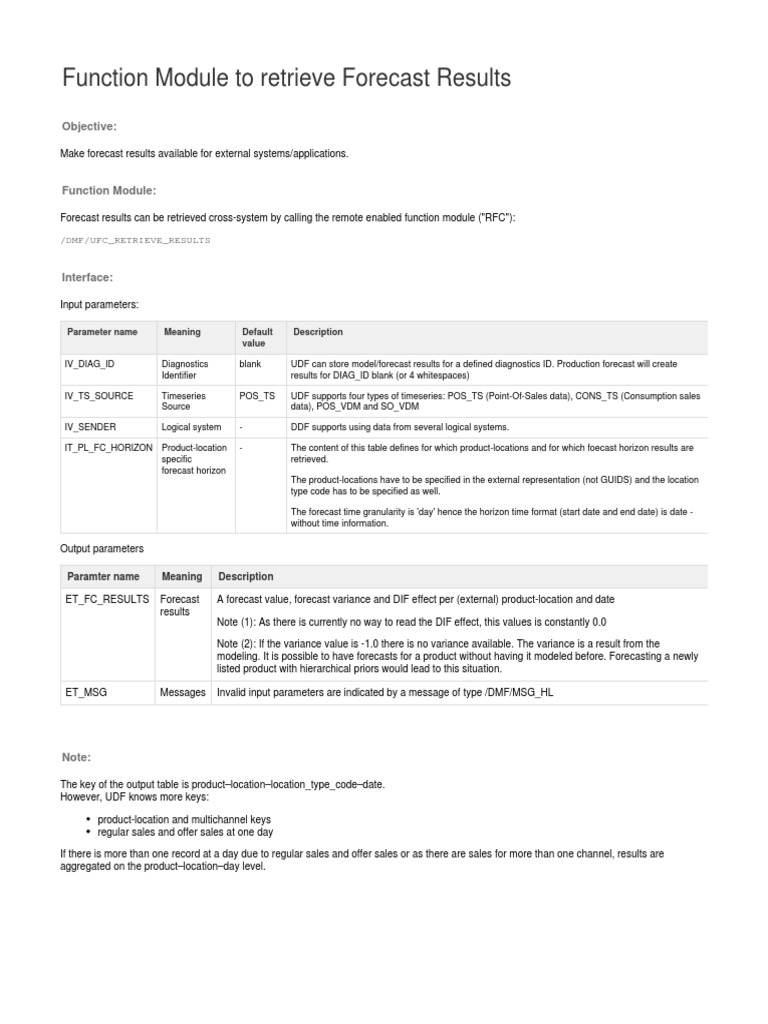 Function Module To Retrieve Forecast Results | PDF | Parameter ...