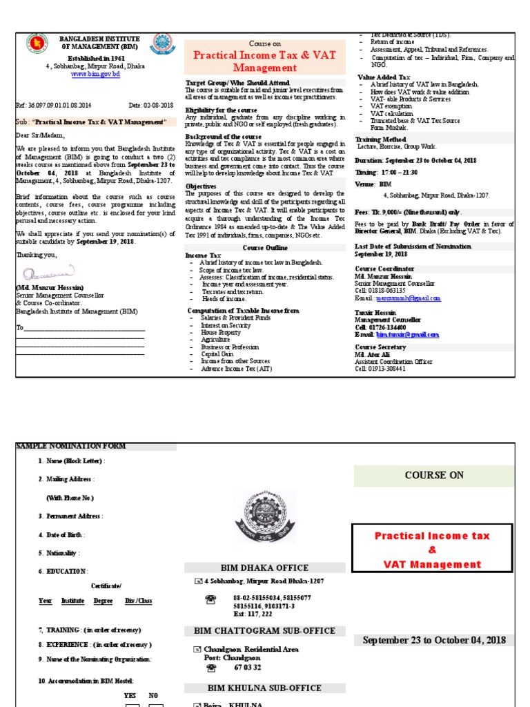 Practical Income Tax & VAT Course 2018 | PDF | Value Added Tax ...