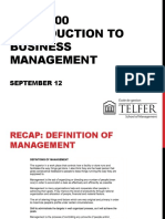 ADM 1100 Introduction To Business Management: September 12
