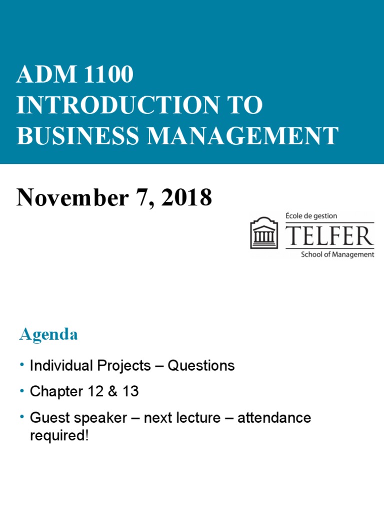 ADM 1100 Introduction To Business Management: November 7, 2018 | PDF ...