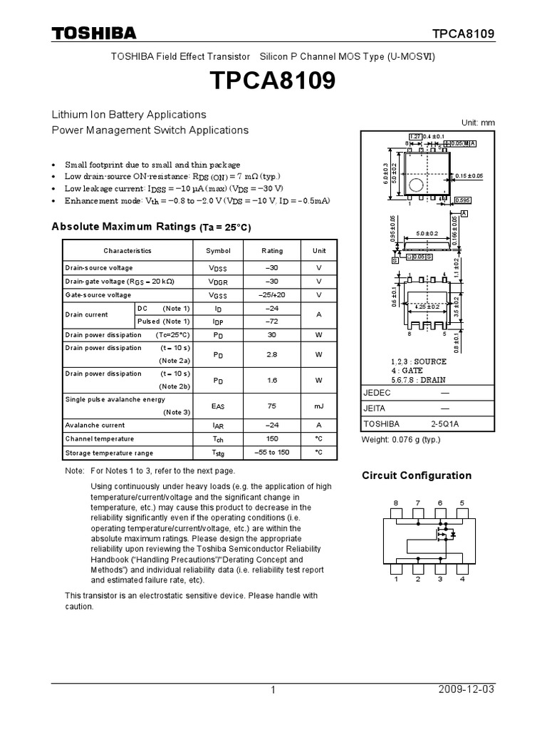 TPCA8109 MOSFET Datasheet | PDF | Reliability Engineering | Field ...