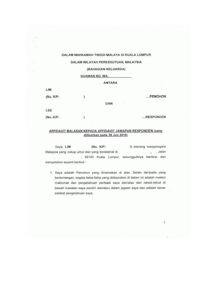 Affidavit Balasan Sample 92019 Pdf